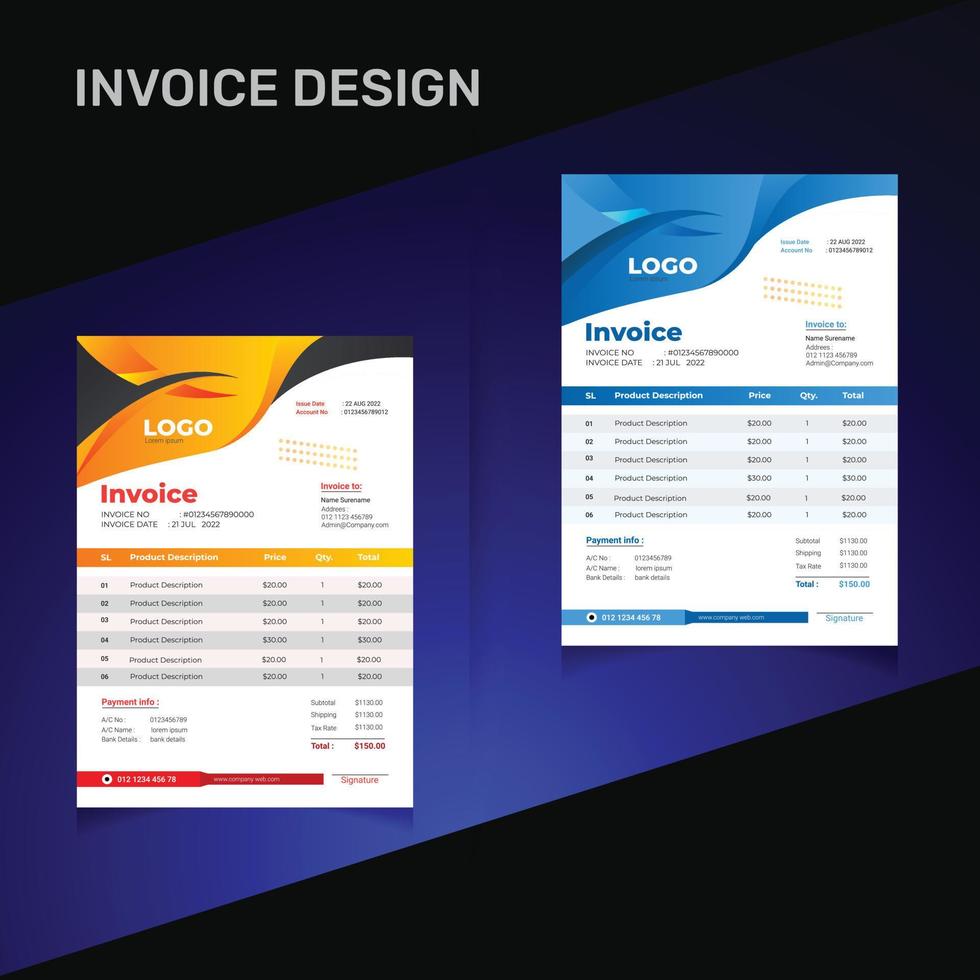 Every Business invoice, receipt, bills or Price sheet Design vector