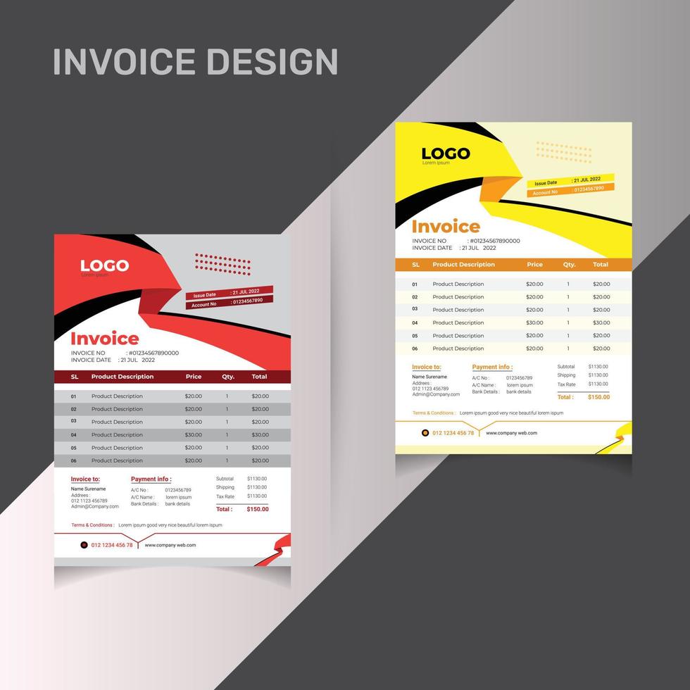 Every Business invoice, receipt, bills or Price sheet Design vector