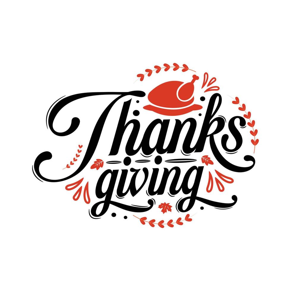 happy thanksgiving written with elegant autumn season calligraphy script and decorated with autumn foliage vector