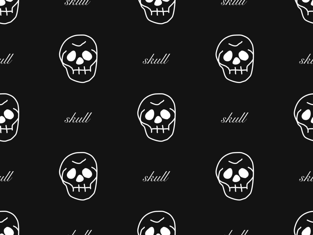 Skull cartoon character seamless pattern on black background vector