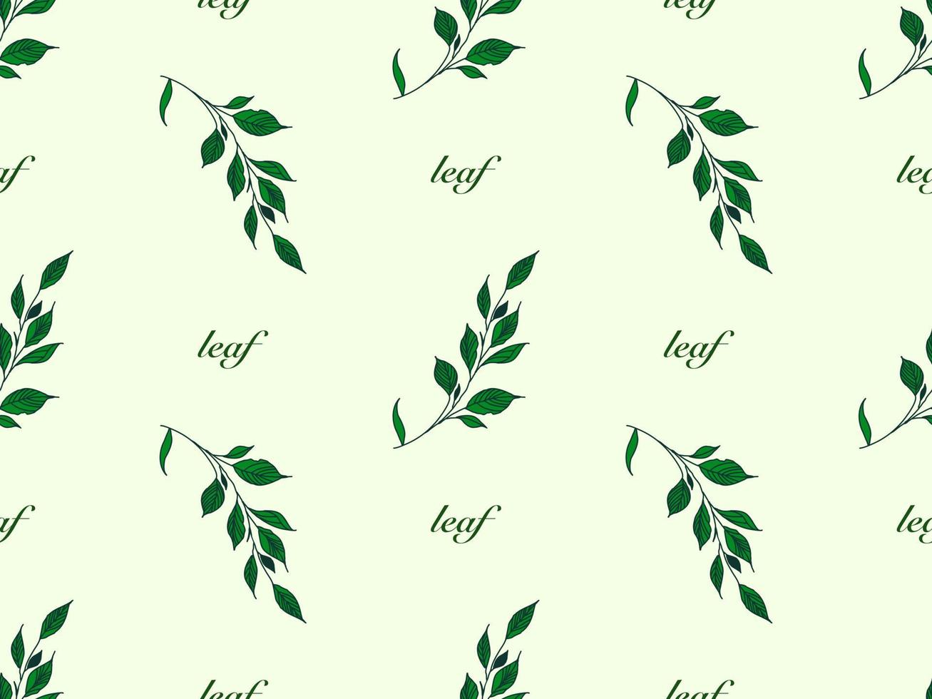 Leaf cartoon character seamless pattern on green background vector