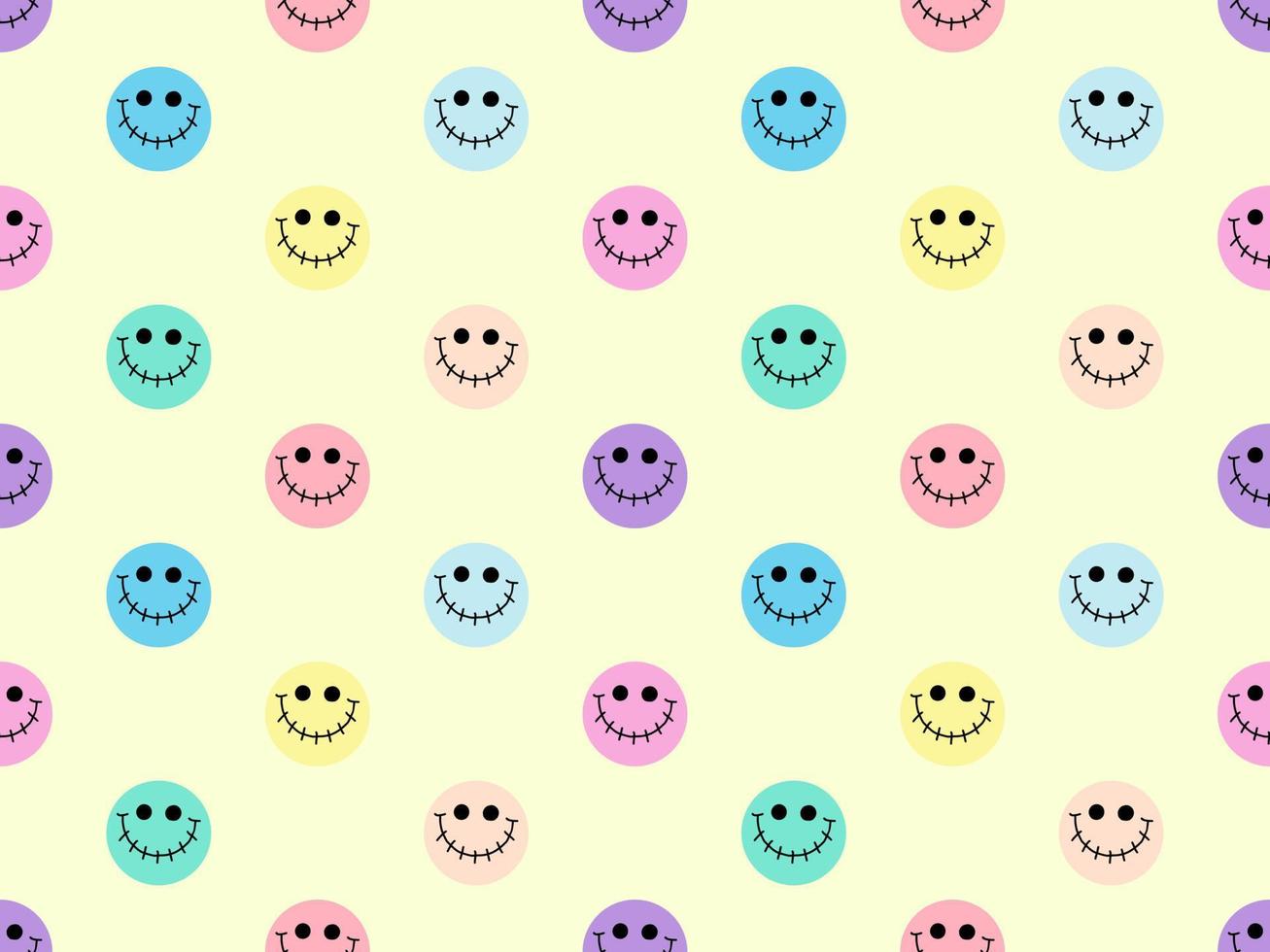 Smile cartoon character seamless pattern on yellow background vector