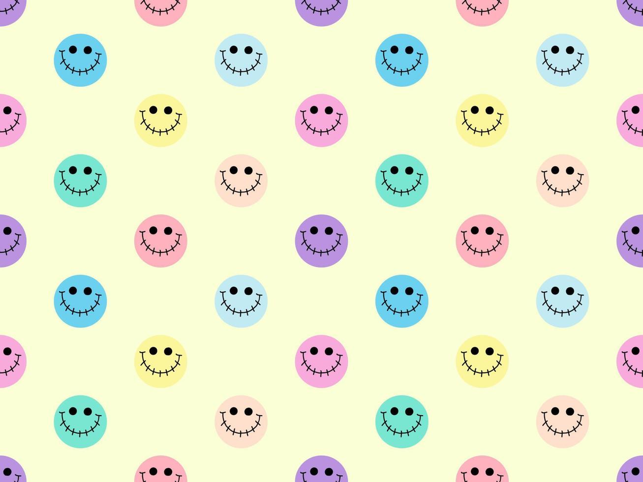 Smile cartoon character seamless pattern on yellow background vector