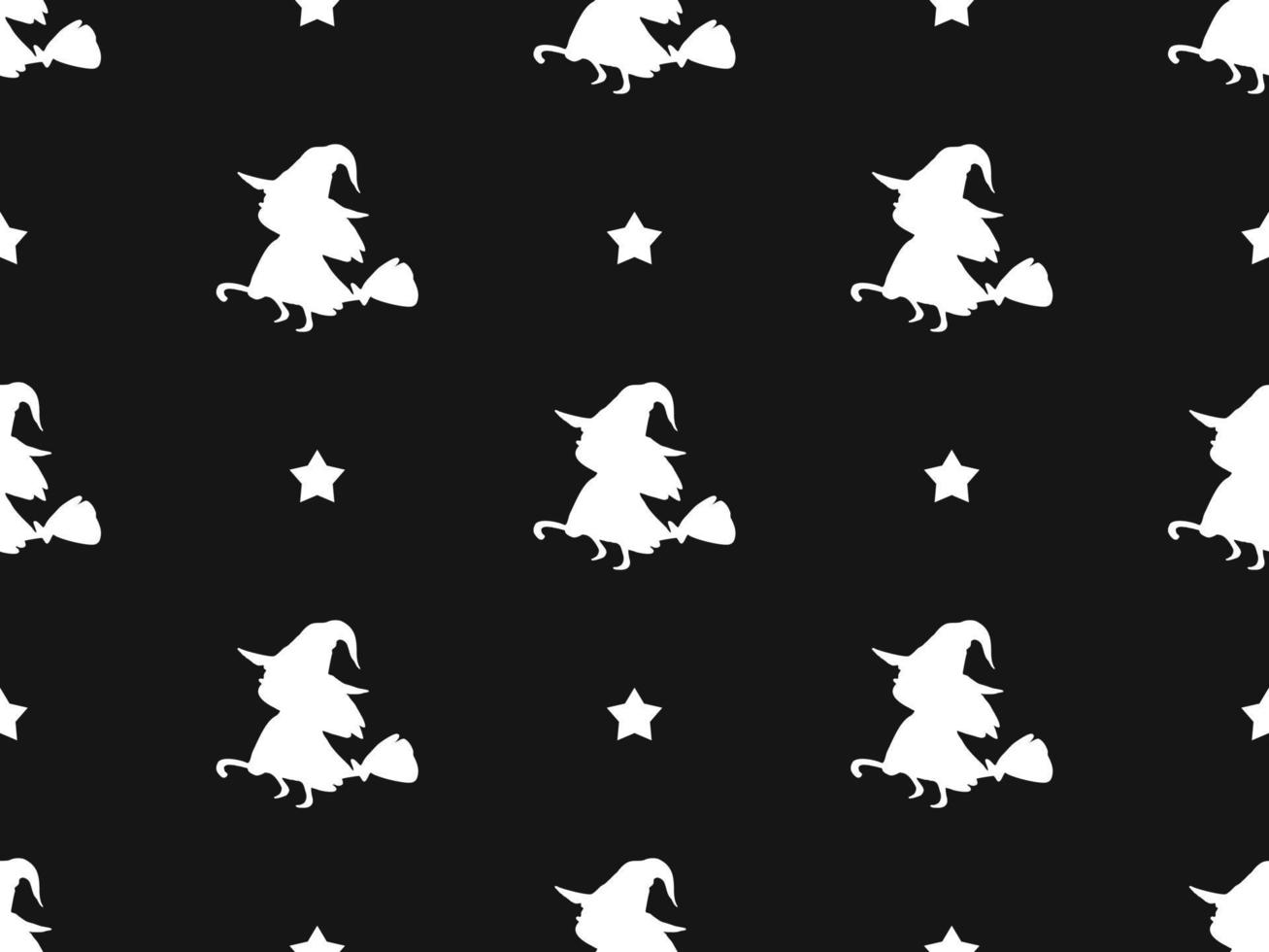 Witch cartoon character seamless pattern on black background vector
