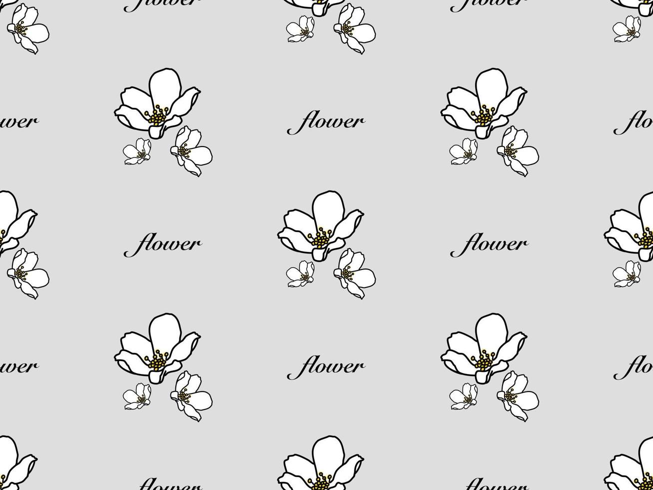 personaje de dibujos animados de flores de patrones sin fisuras sobre fondo gris vector