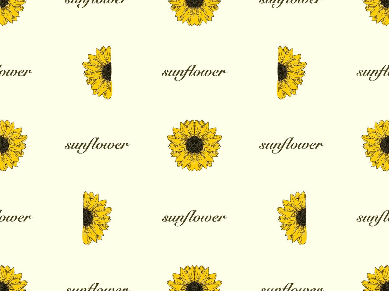 Sunflower cartoon character seamless pattern on yellow background vector
