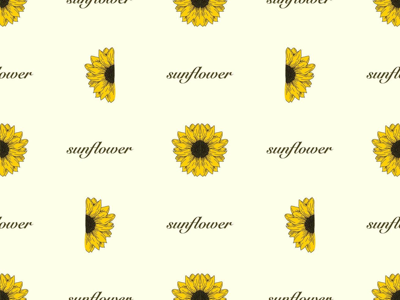 Sunflower cartoon character seamless pattern on yellow background vector