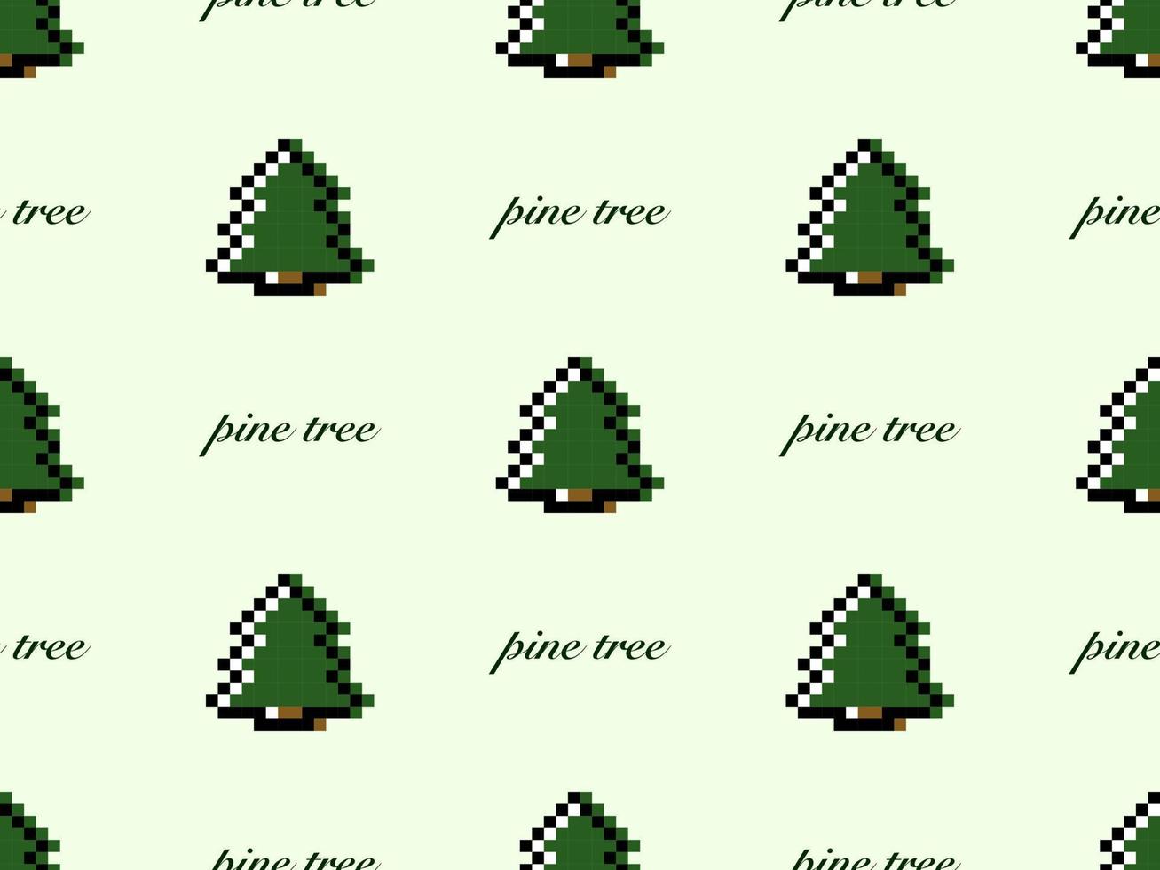 Pine Tree cartoon character seamless pattern on green background vector