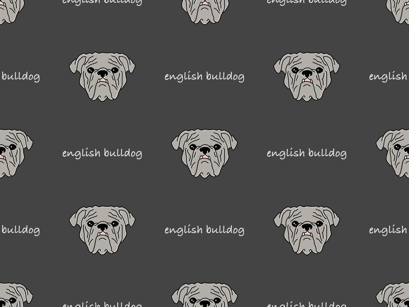 Bulldog cartoon character seamless pattern on gray background vector