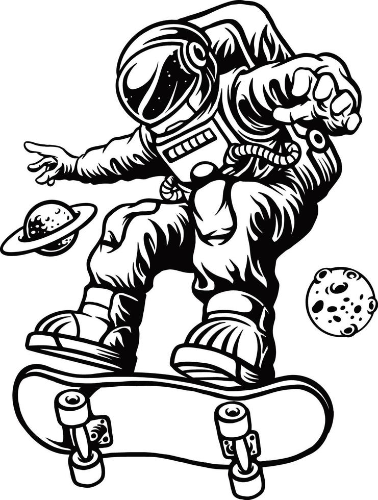 Spaceman Skate monochrome Clipart vector