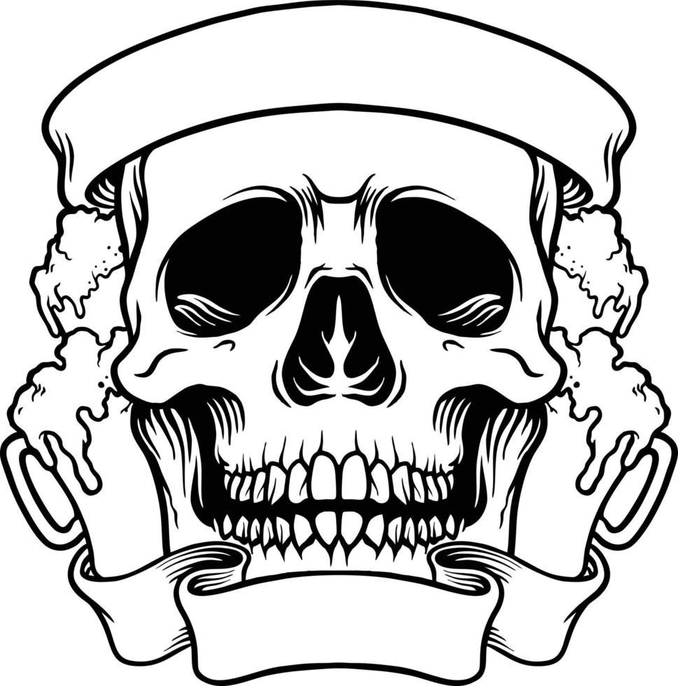 Skull Drinking Joint Beer Silhouette vector