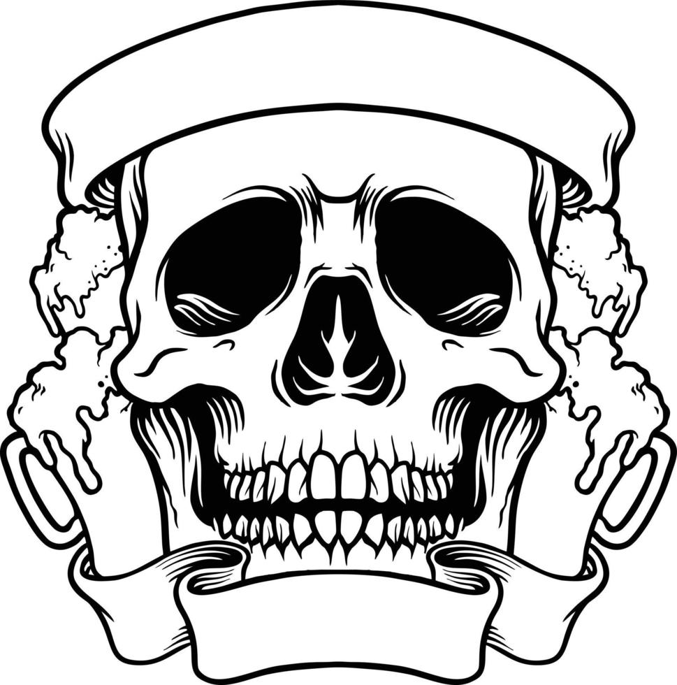 Skull Drinking Joint Beer Silhouette vector