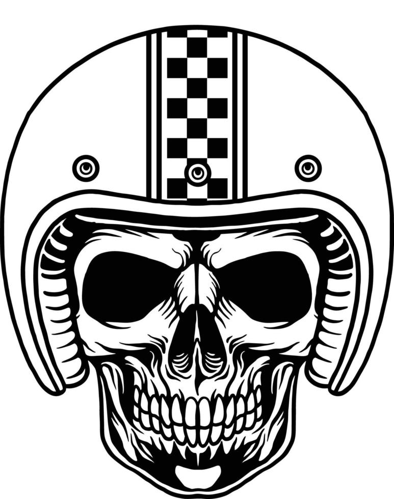 Skull Head Wearing Helmet Bikers Monochrome vector