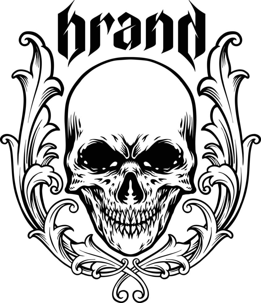 Skull Frame Floral Ornament Outline vector