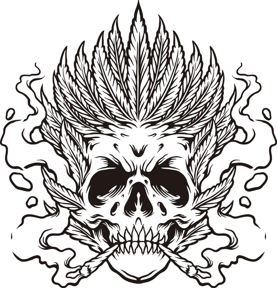 Skull Smoke Leaf Marijuana monochrome vector