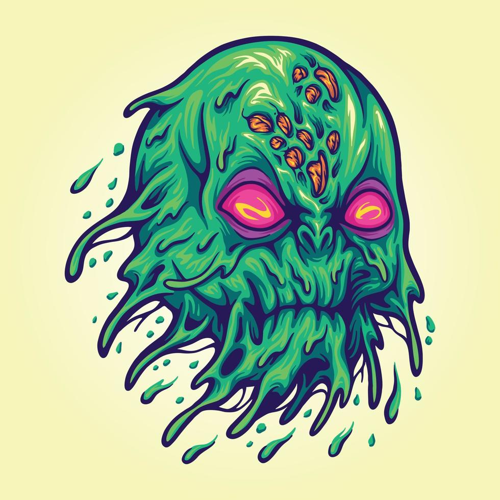 Flying alien zombie head illustration vector