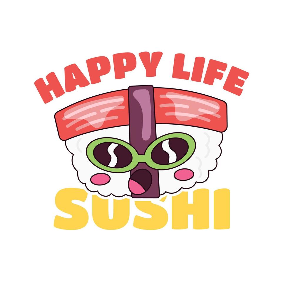 kani nigiri sushi o palito de cangrejo en dibujos animados de moda de arroz vector