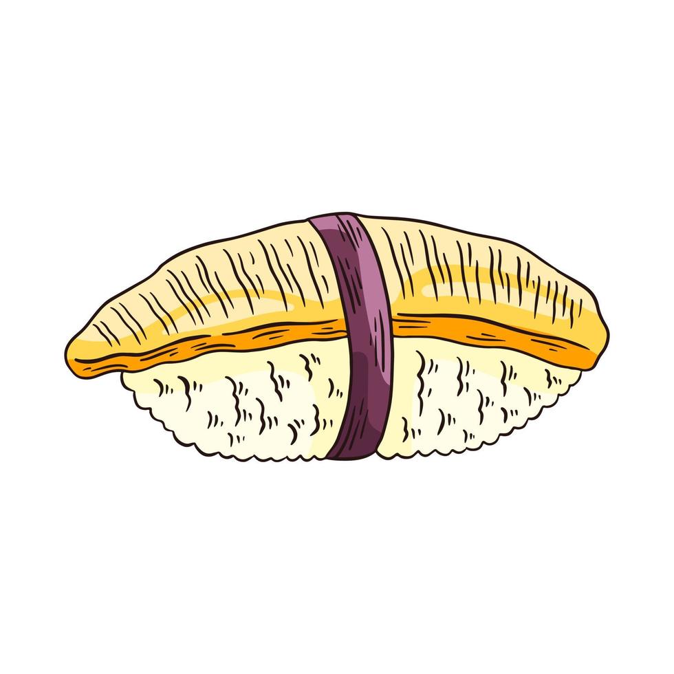 Unagi Nigiri Sushi or Grilled Eel on Japanese Rice Hand Drawn vector