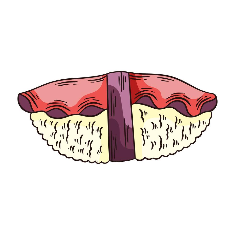 Tako Nigiri Sushi or Octopus on Japanese Rice Hand Drawn vector
