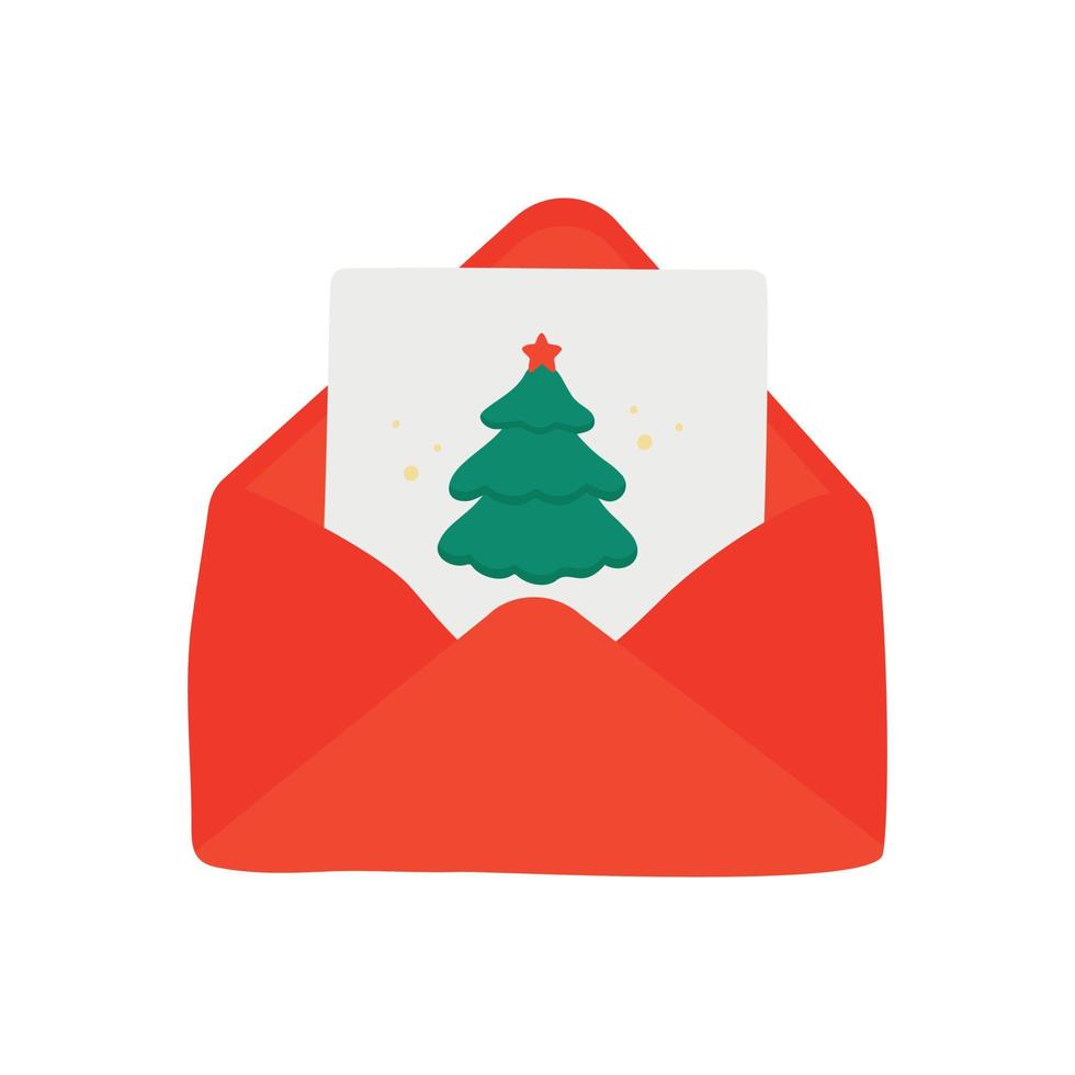 Single hand drawn New Year and Christmas gift card with fir tree in letter. Vector illustration for greeting cards, posters, stickers and seasonal design.