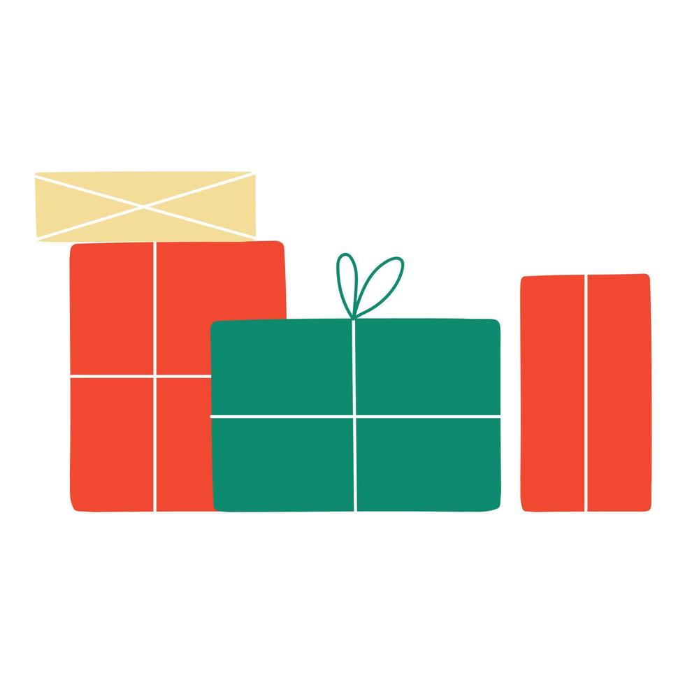 cajas de regalo de navidad y año nuevo dibujadas a mano. ilustración vectorial para tarjetas de felicitación, carteles, pegatinas y diseño estacional. vector