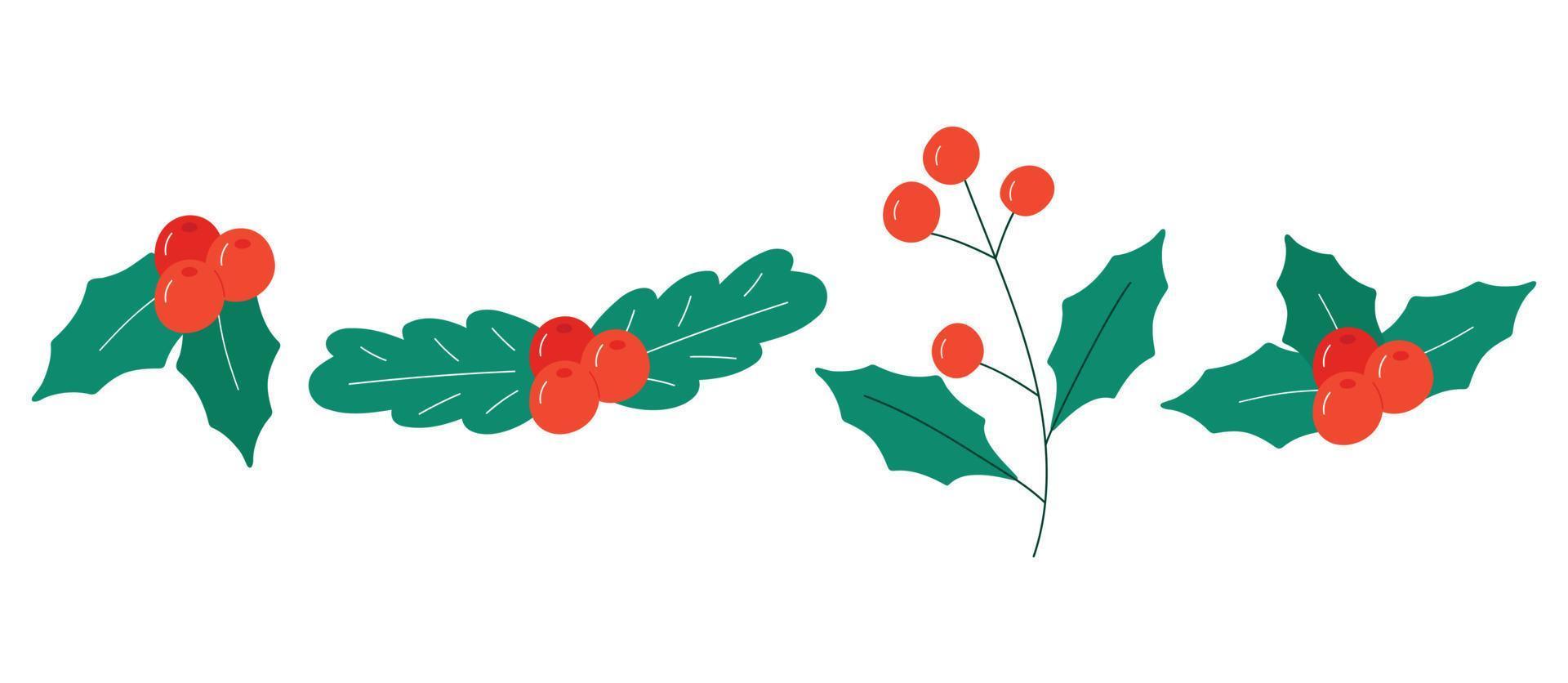 Single hand drawn Holly branch with berries for New Year and Christmas greeting cards, posters, stickers and seasonal design. vector