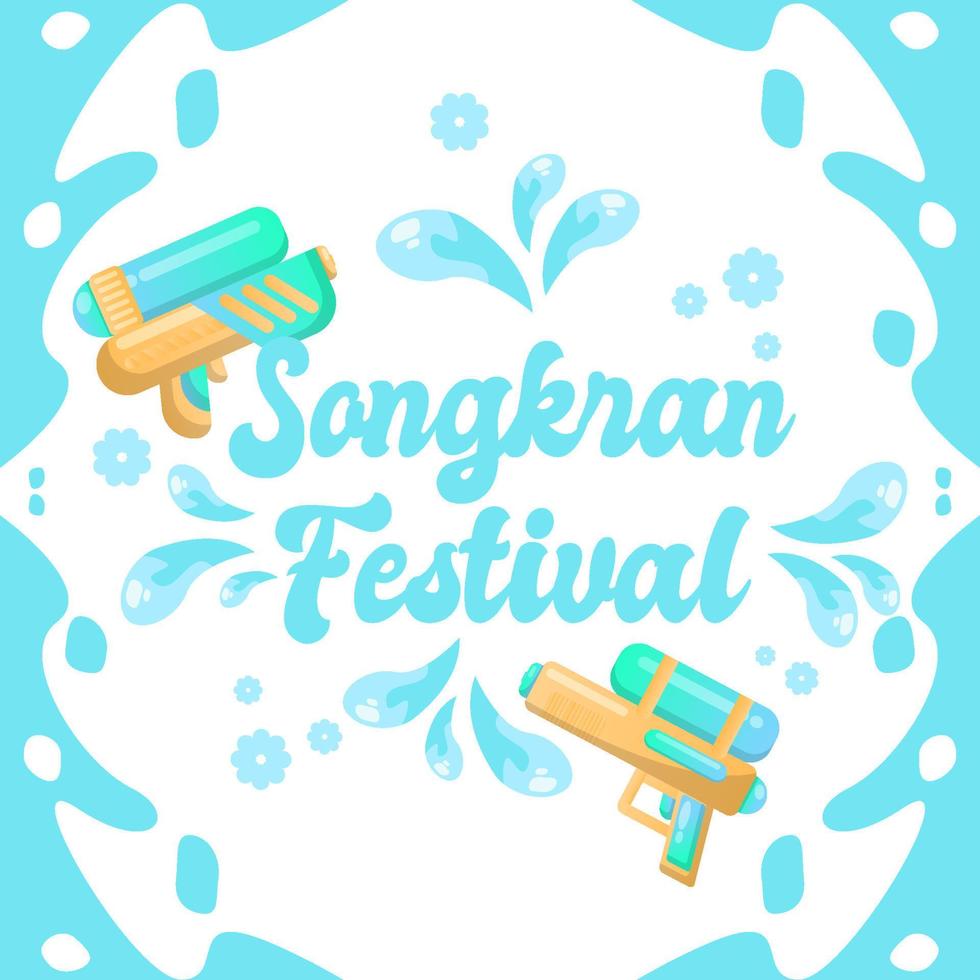 Songkran thailand festival colorful square social media banner water splash design tropical background template design vector