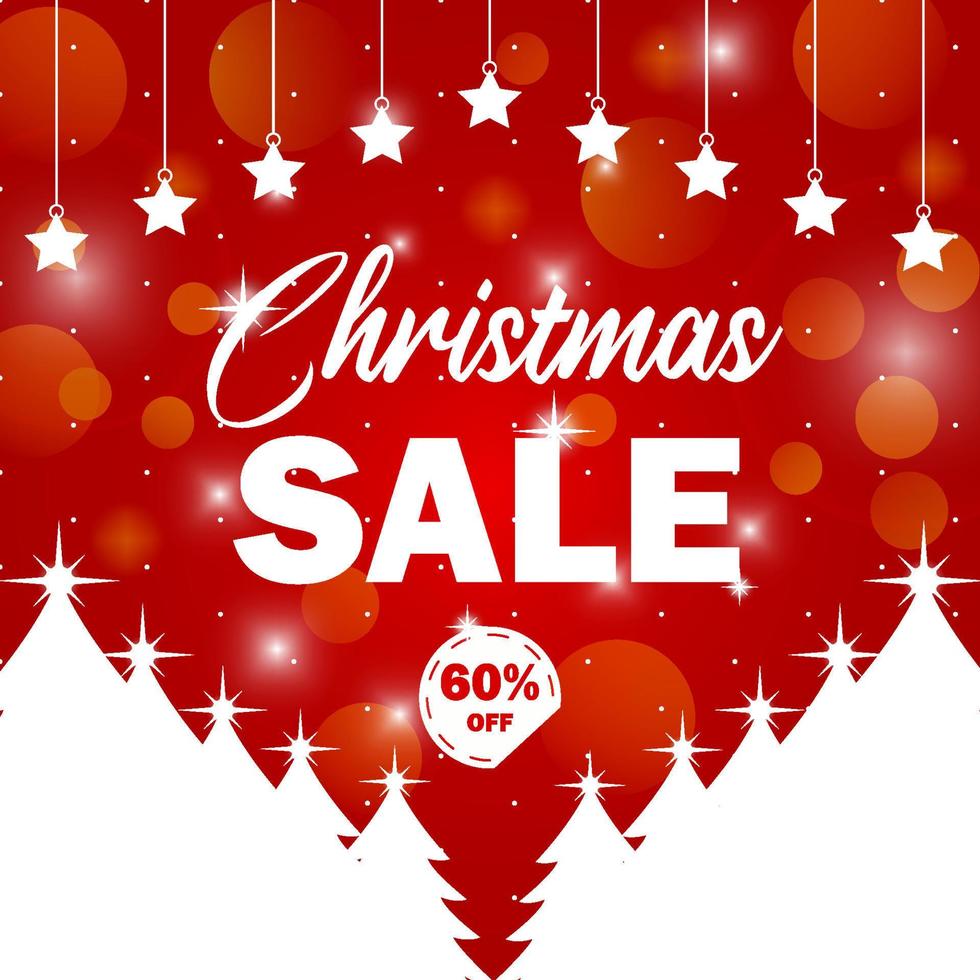 Christmas sale with tinsel flat design square social media post template vector illustration