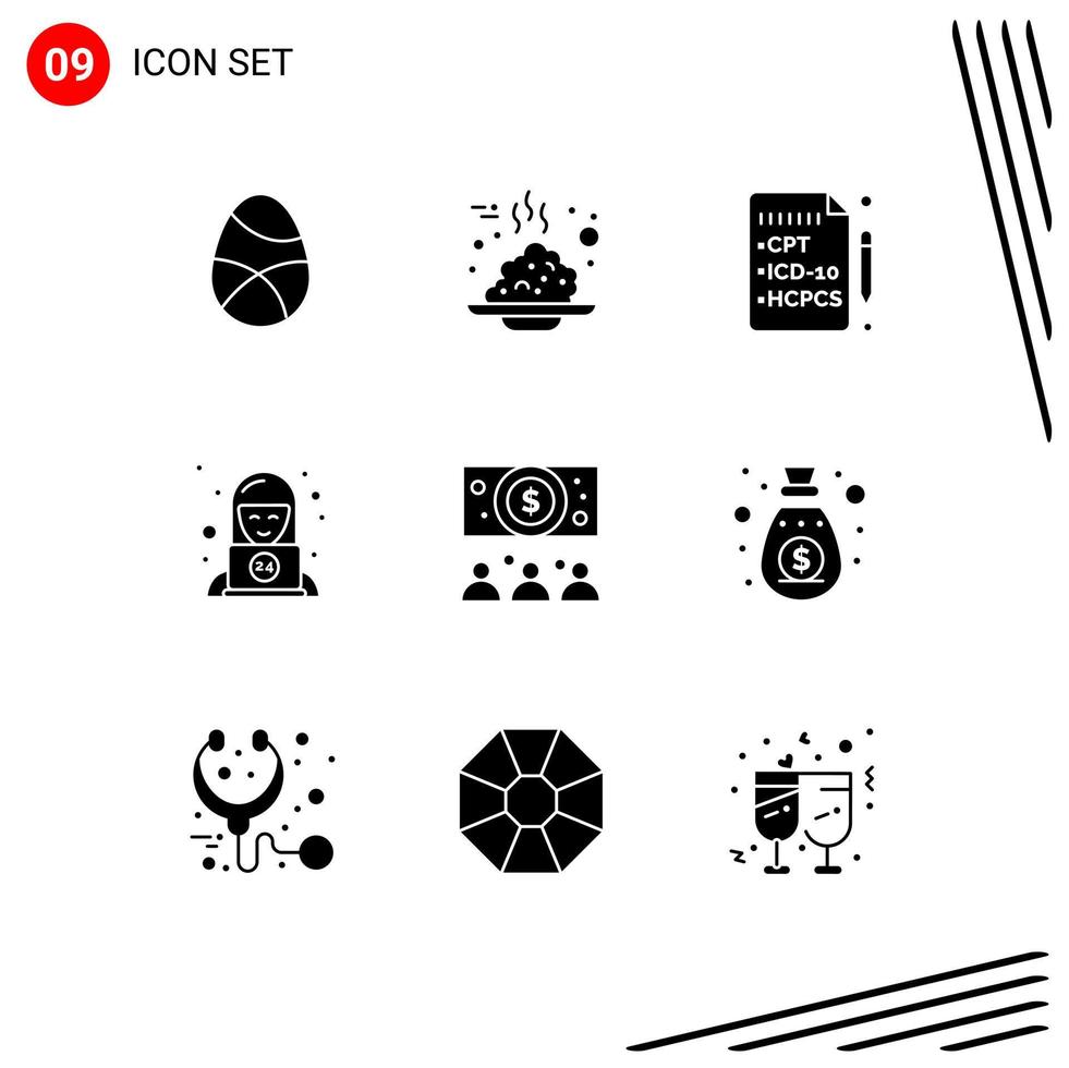 Solid Glyph Pack of 9 Universal Symbols of business technical porridge support medical Editable Vector Design Elements