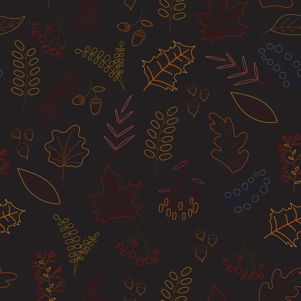 Vector hand drawn pattern with autumn elements on the dark gray background. Chalkboard imitation. Vector illustration