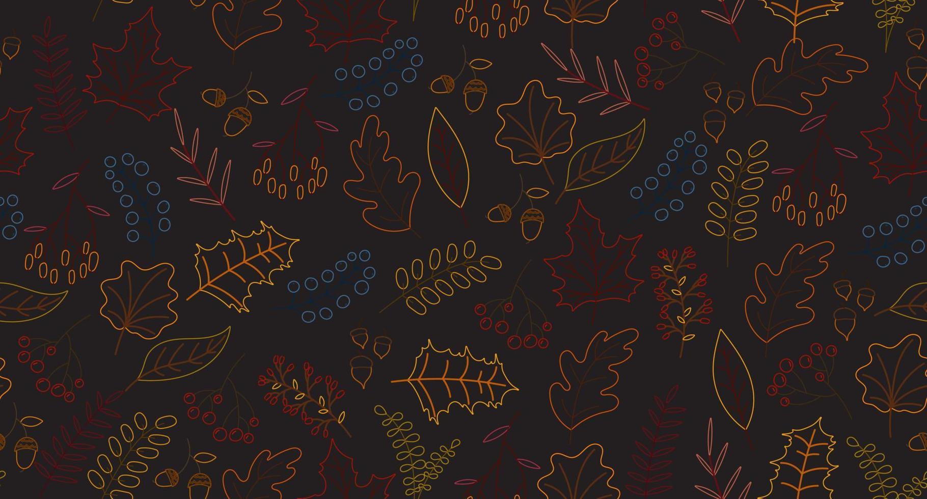 Vector hand drawn pattern with autumn elements on the dark gray background. Chalkboard imitation. Vector illustration