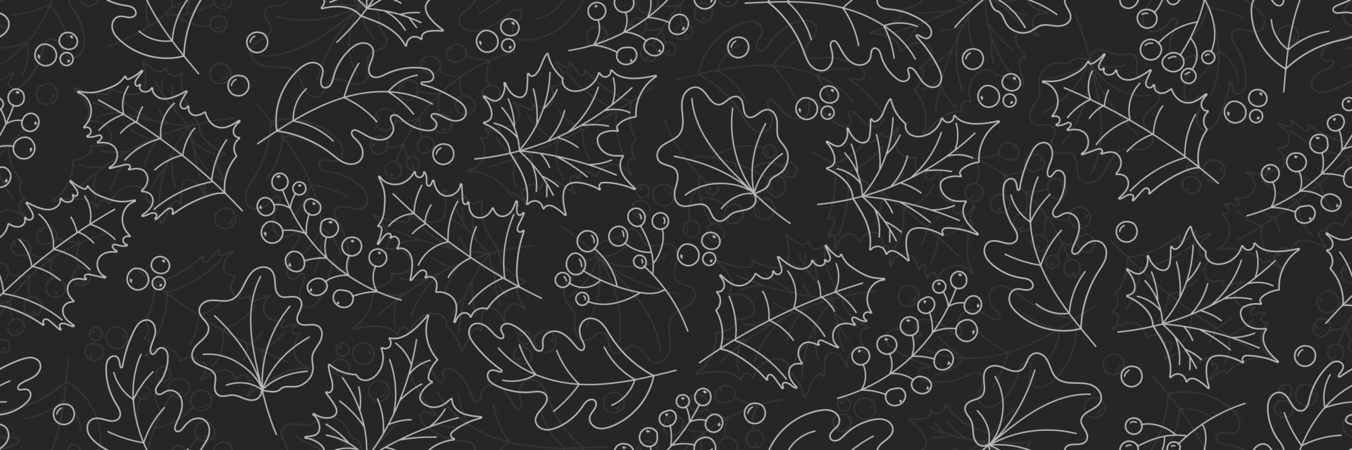 Vector hand drawn pattern with autumn elements on the dark gray background. Chalkboard imitation. Vector illustration