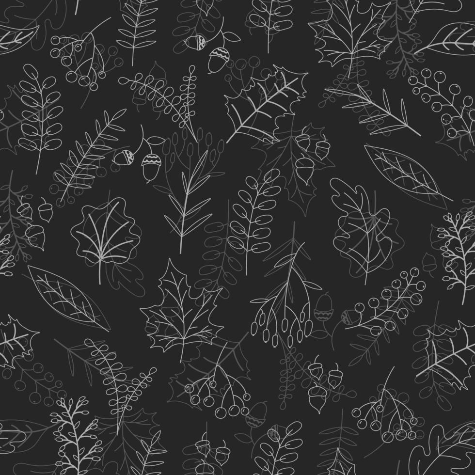 Vector hand drawn pattern with autumn elements on the dark gray background. Chalkboard imitation. Vector illustration