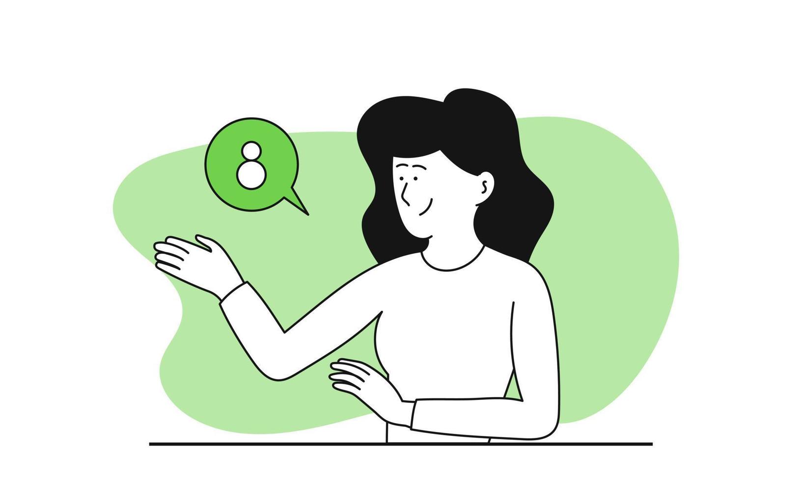Consulting service and business support vector illustration concept. Online help and internet consultant. Success consultation and operator assistance. Woman expert and feedback experience.