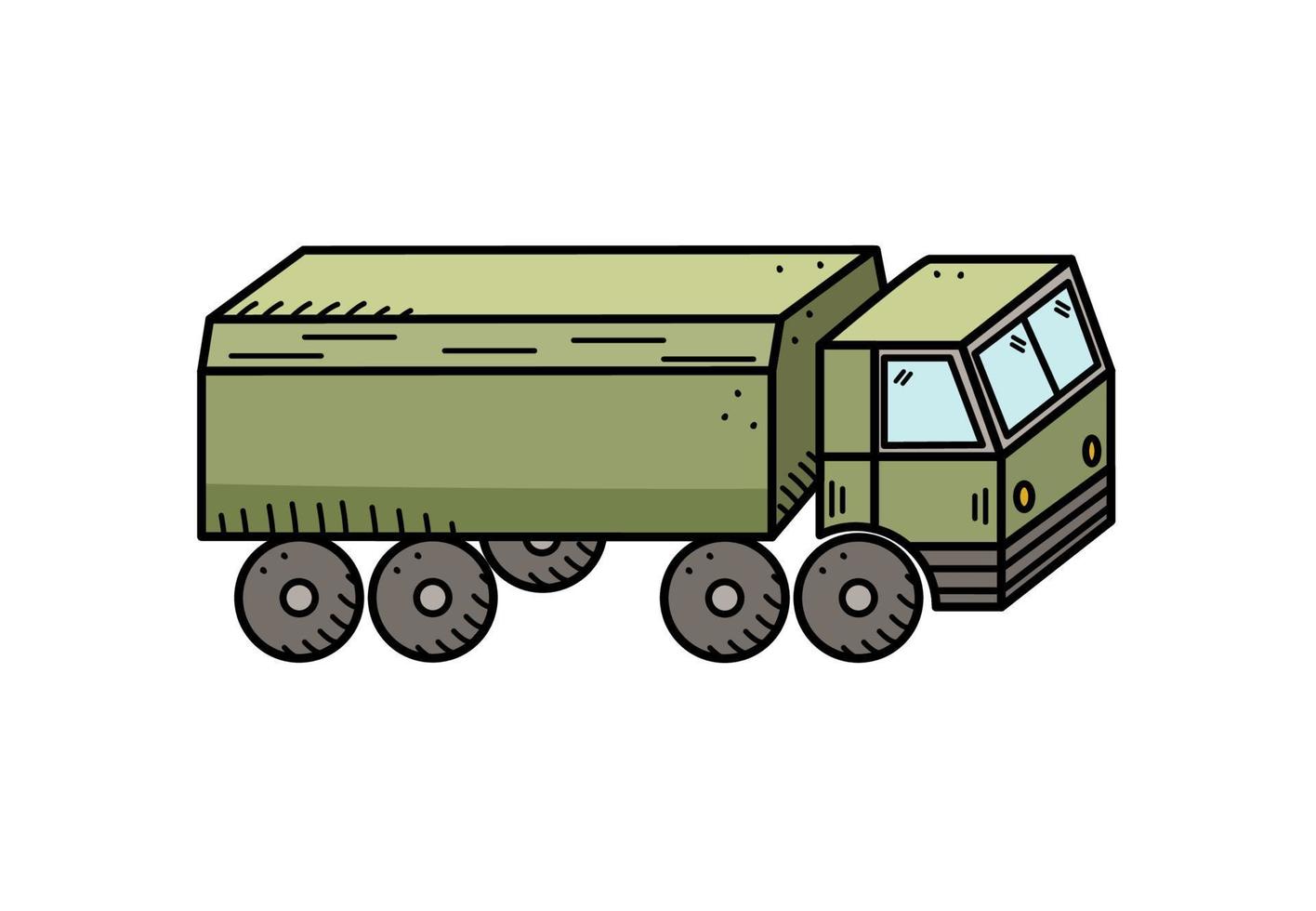 Truck or military vehicle, vector doodle icon. War transportation. Isolate on white.