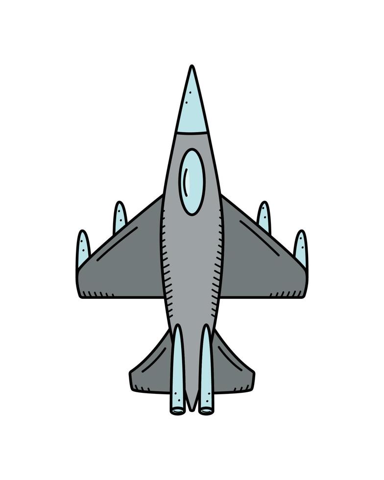 Military fighter plane, vector doodle icon. Vector illustration of war aviation equipment. Isolate on white.