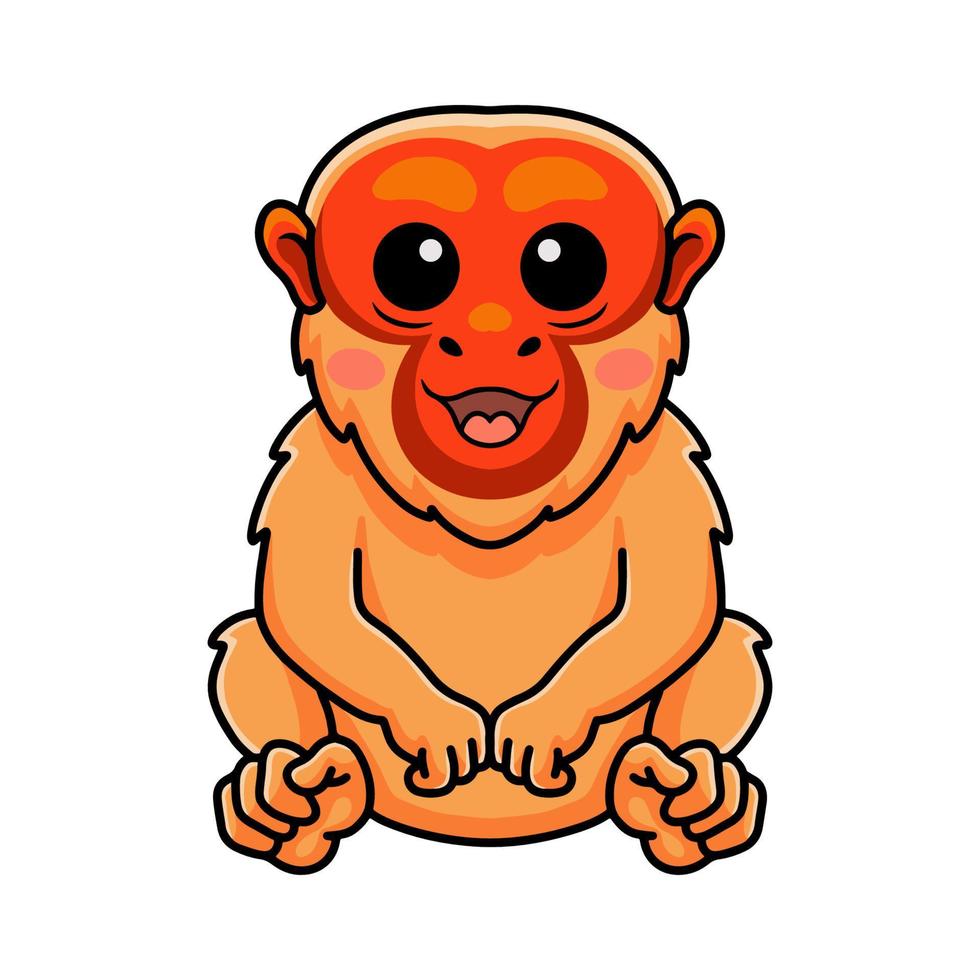 linda caricatura de mono uakari calvo sentado vector