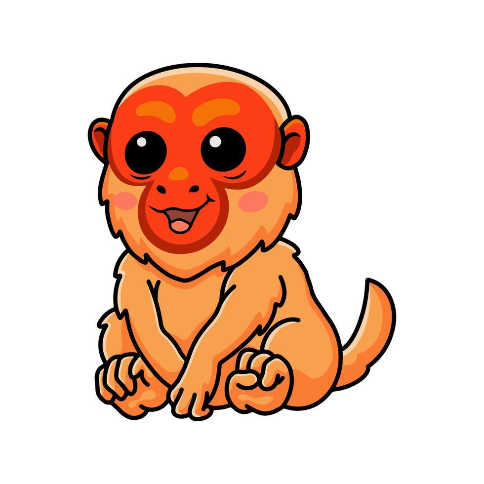 Cute bald uakari monkey cartoon sitting vector