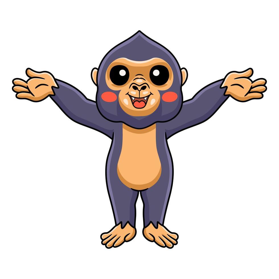 Cute little king kong cartoon raising hands vector