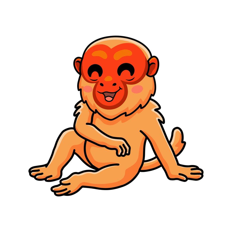 Cute bald uakari monkey cartoon sitting vector