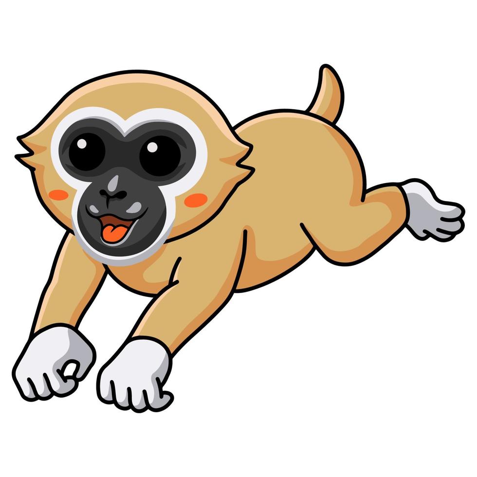 Cute white handed gibbon monkey cartoon jumping vector