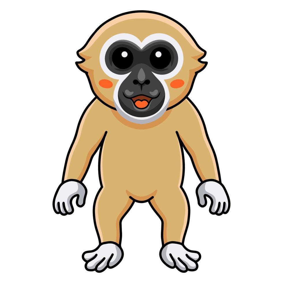 Cute white handed gibbon monkey cartoon standing vector