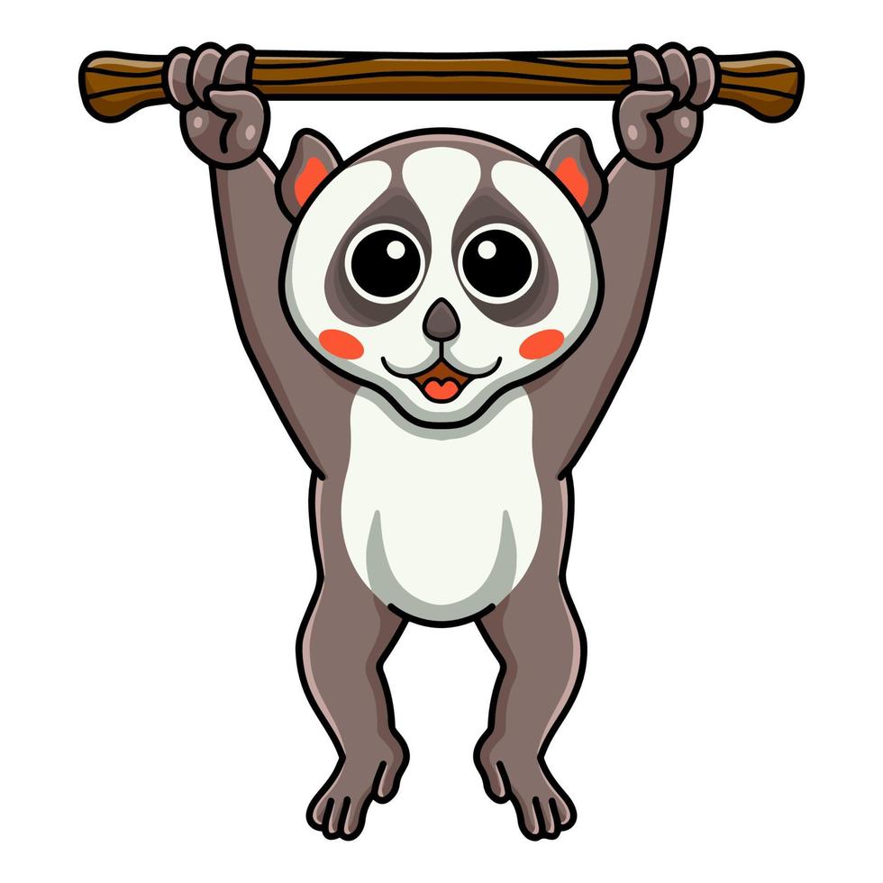 Cute little loris cartoon hanging on tree vector