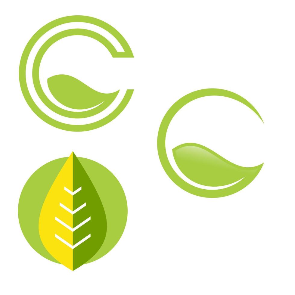conjunto de elementos de vector de logotipo de hoja verde de círculo ecológico simple de naturaleza