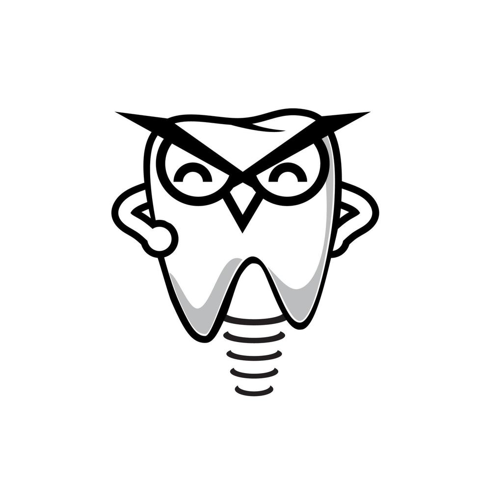 el búho se combina con el diseño del logotipo del diente para la ilustración de la plantilla del vector médico de los logotipos de la clínica dental de estomatología del dentista
