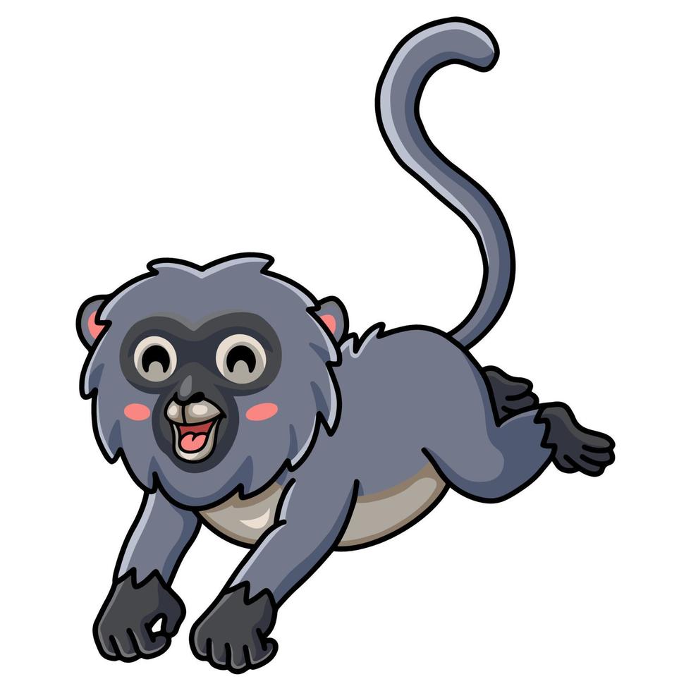 Cute dusky leaf monkey cartoon jumping vector