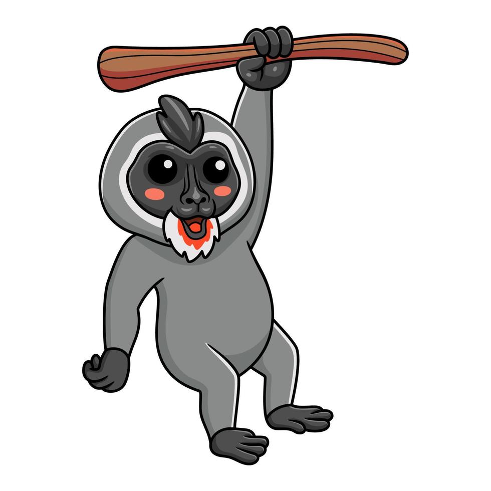 Cute little driil monkey cartoon hanging on tree vector