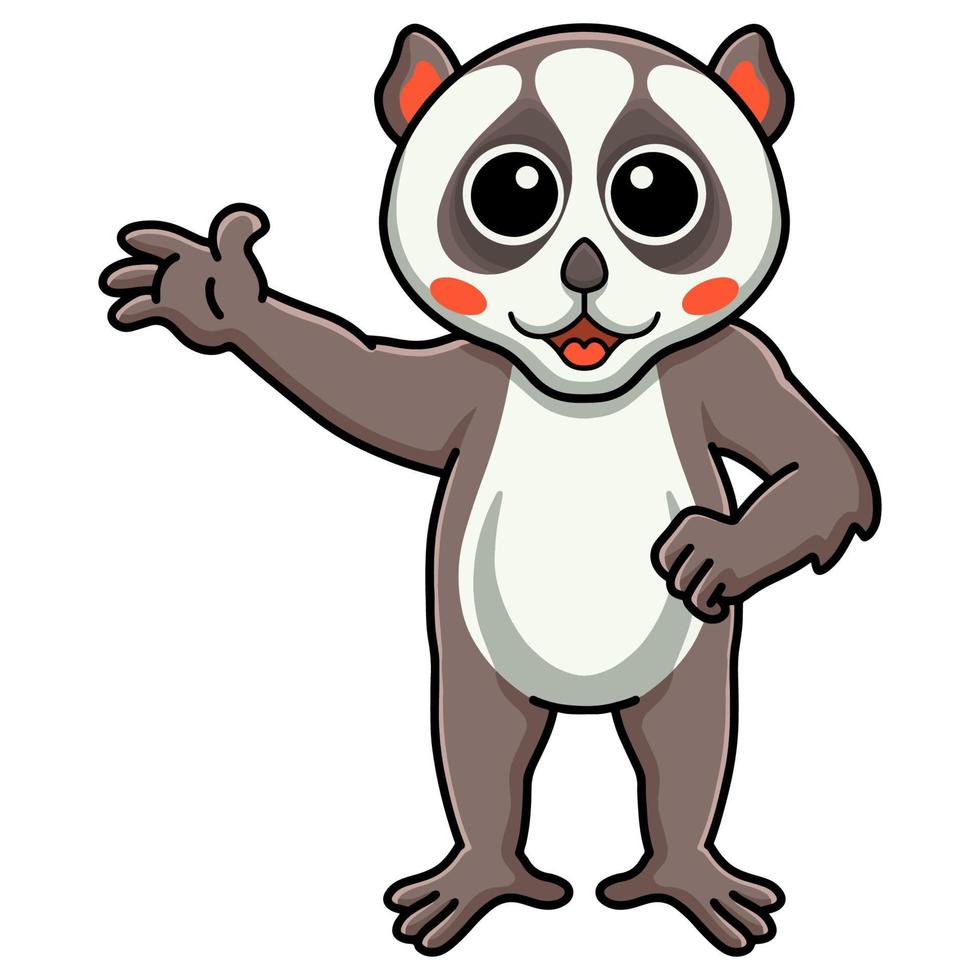 lindo pequeño loris dibujos animados agitando la mano vector