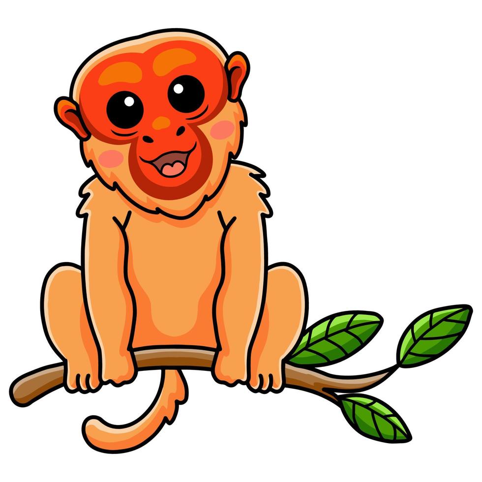 Cute bald uakari monkey cartoon on tree vector