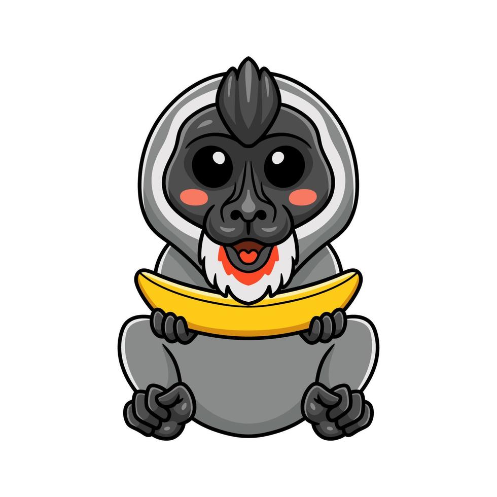 Cute little driil monkey cartoon holding a banana vector